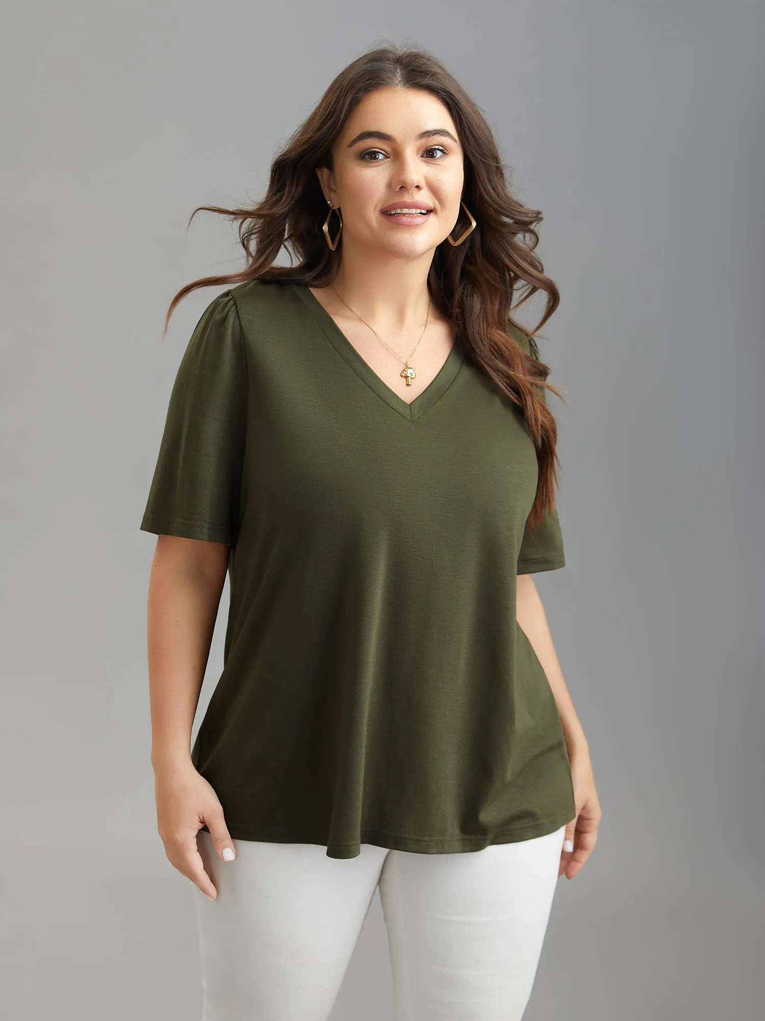 Back Pleats V-Neck Split T-Shirt sold by Bloomchic product image thumbnail 4