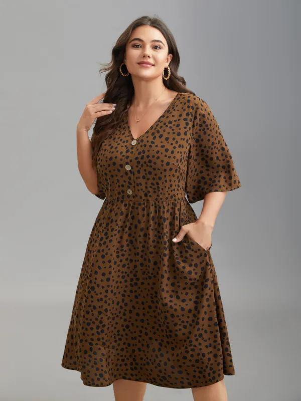 Leopard Print Button Placket Midi Dress sold by Bloomchic