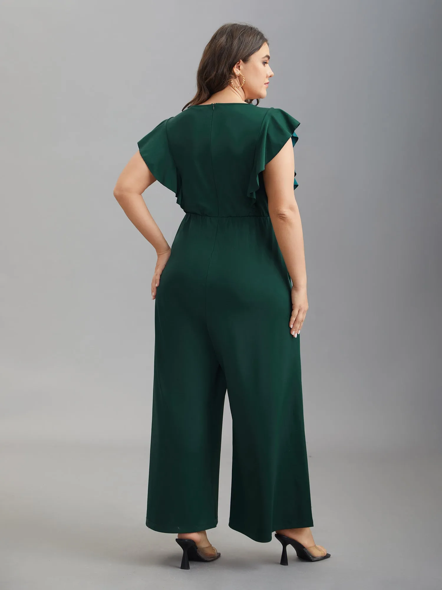 Flutter Sleeve Waist Cinched Flared Jumpsuit sold by Bloomchic product image thumbnail 5