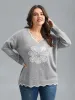 Floral Print Jacquard V-Neck Pullover sold by Bloomchic