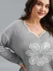 Floral Print Jacquard V-Neck Pullover sold by Bloomchic