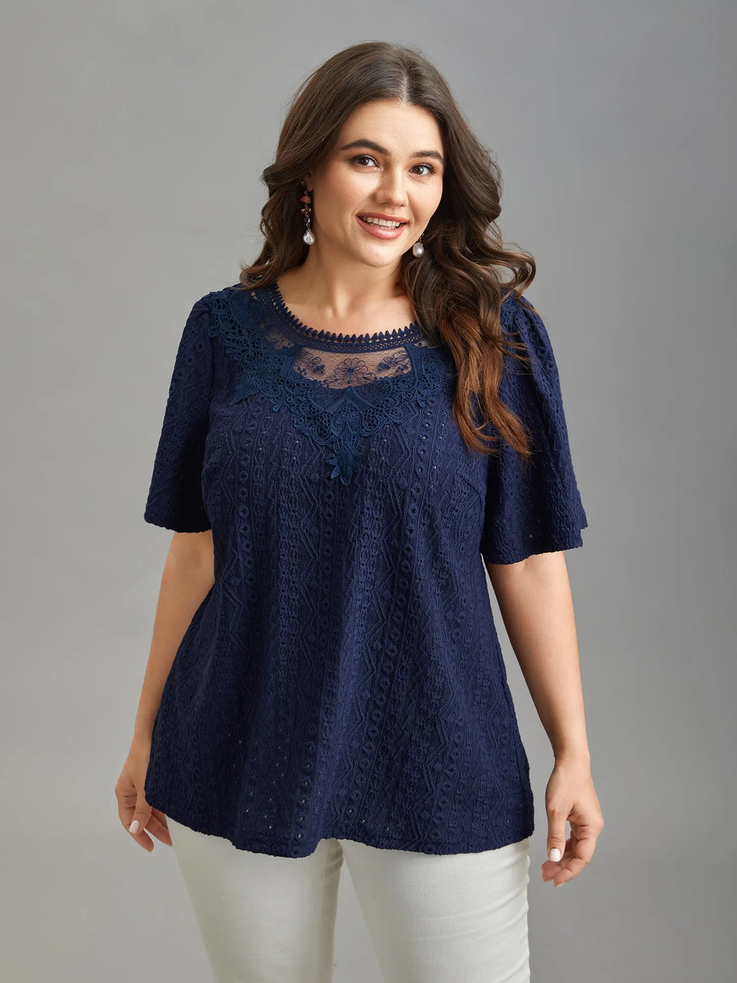 Lace Sheer Neck Textured Top sold by Bloomchic product image thumbnail 3