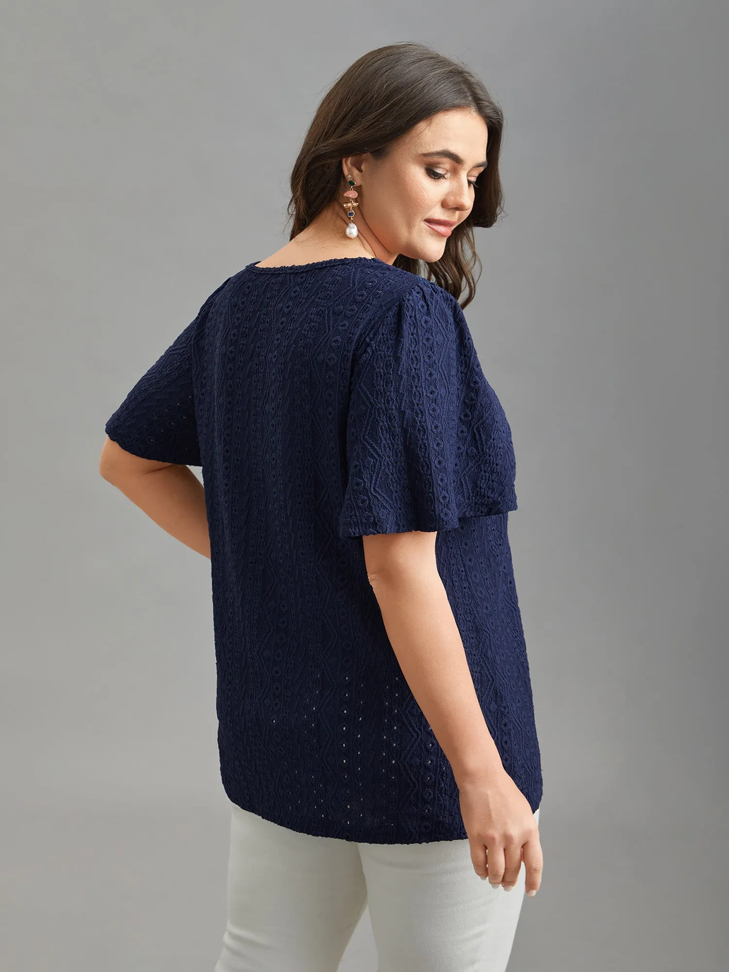 Lace Sheer Neck Textured Top sold by Bloomchic product image thumbnail 5