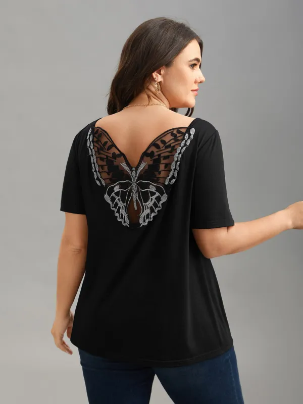 Butterfly Back Stretchy Round Neck T-Shirt sold by Bloomchic