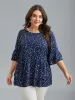 Dots Print Tiered Round Neck Shirt sold by Bloomchic