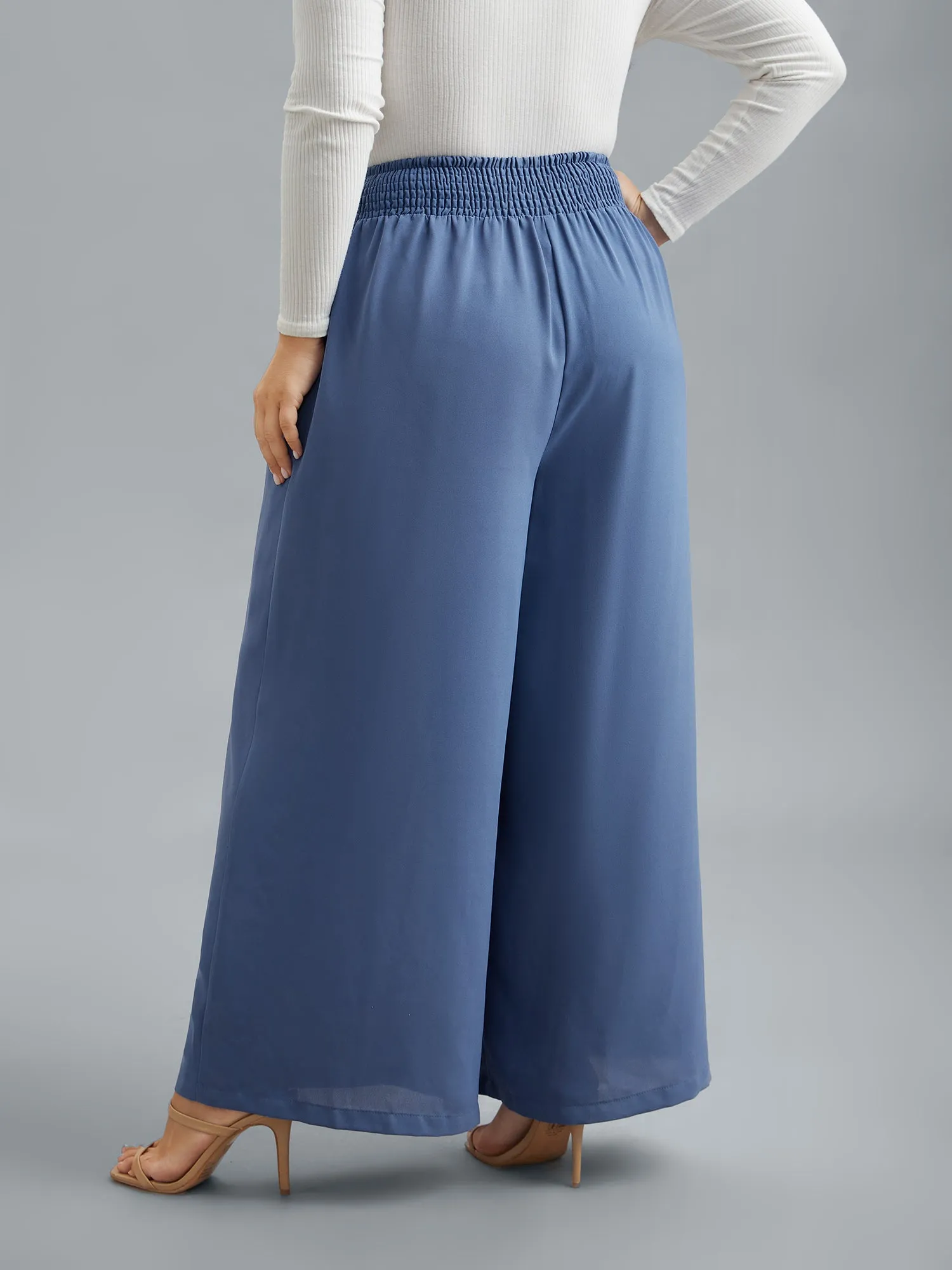Smocked Waist-Tie Flared Pants sold by Bloomchic product image thumbnail 4