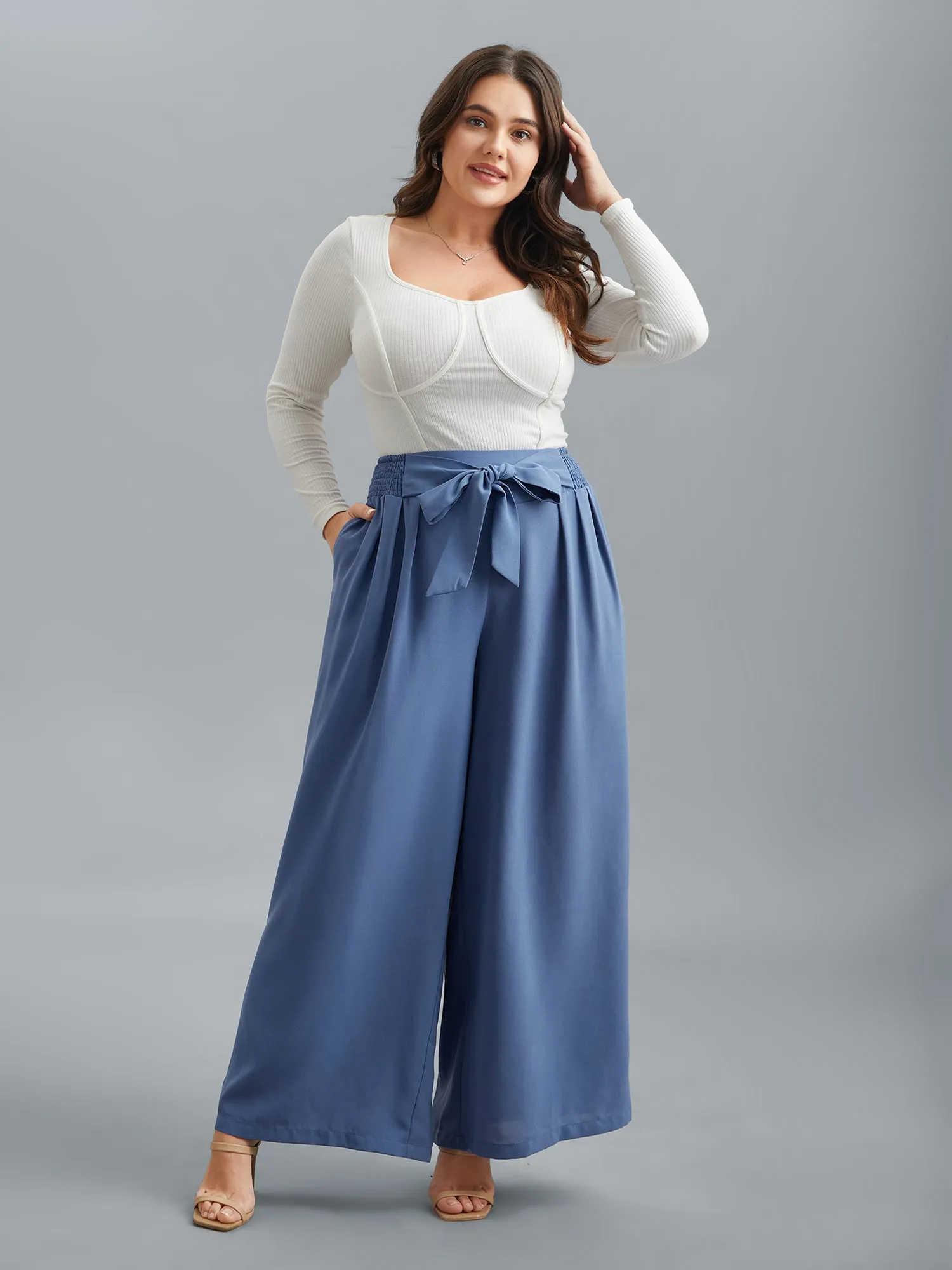 Smocked Waist-Tie Flared Pants sold by Bloomchic product image thumbnail 2