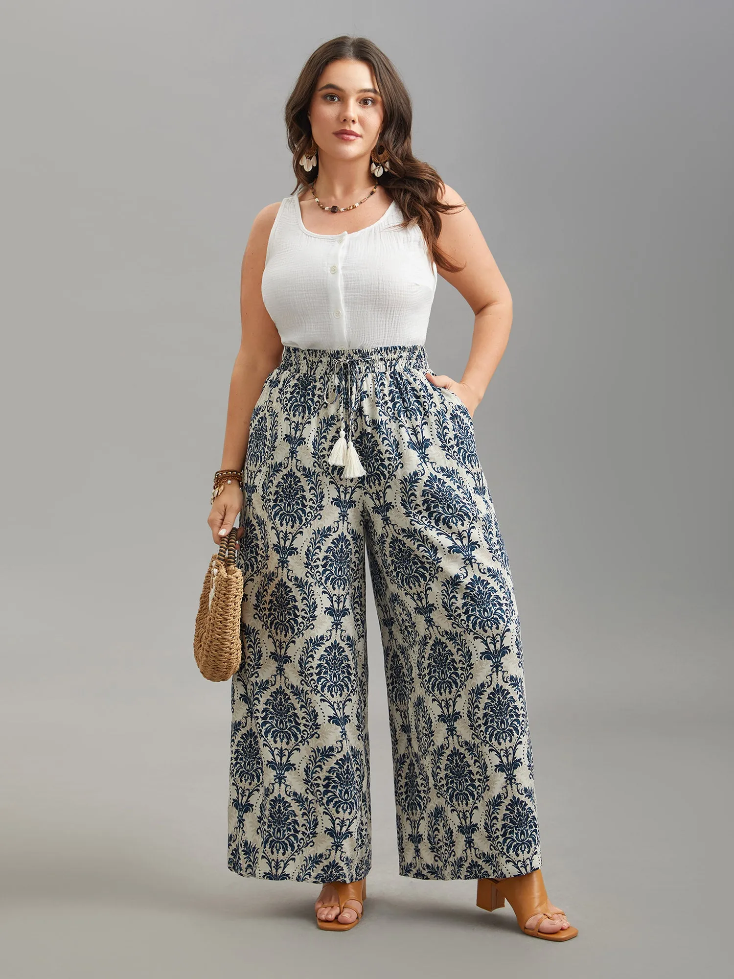 Damask Print Tassel Straight-Leg Pants sold by Bloomchic product image thumbnail 2