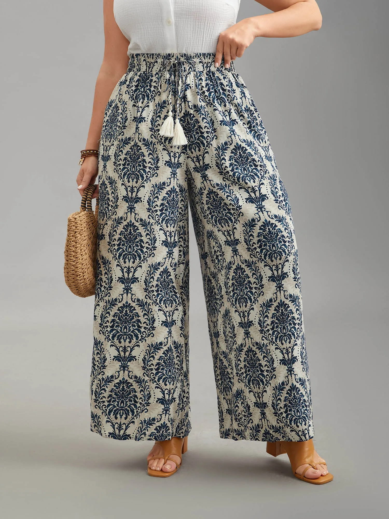 Damask Print Tassel Straight-Leg Pants sold by Bloomchic product image thumbnail 4