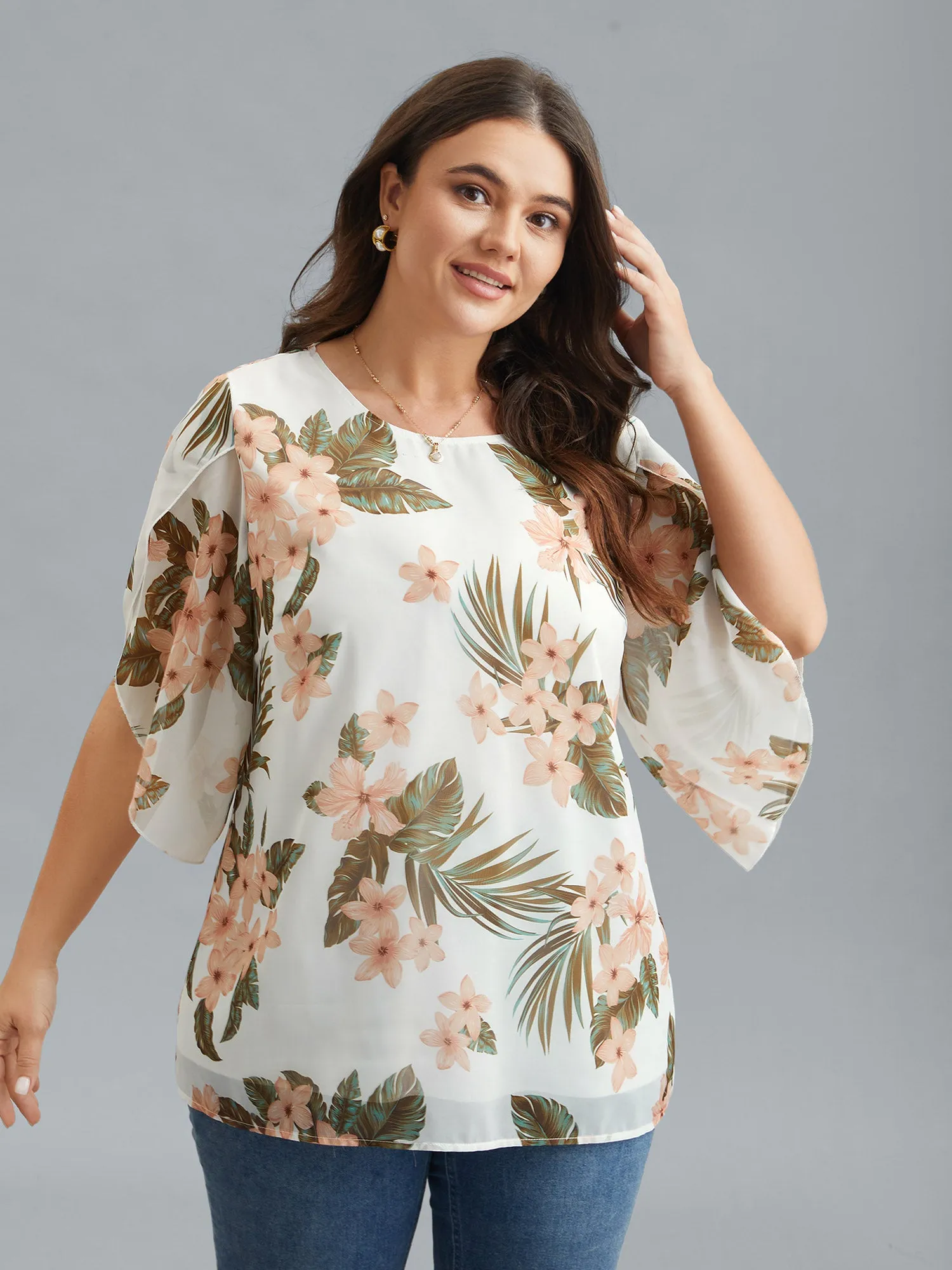 Petal Sleeve Floral Round Neck Shirt sold by Bloomchic product image thumbnail 3