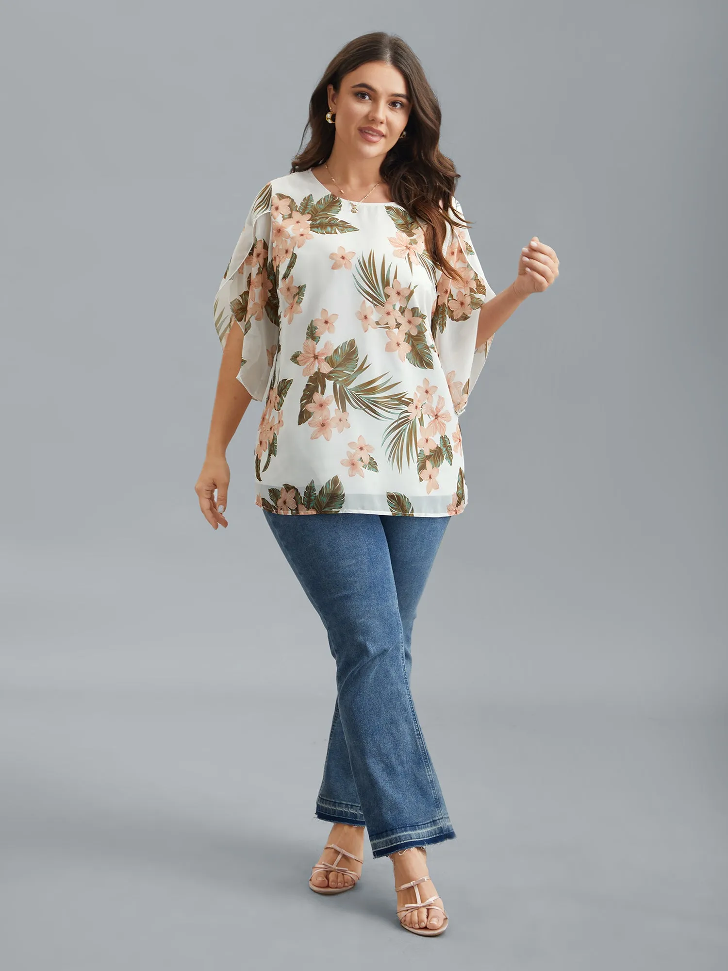 Petal Sleeve Floral Round Neck Shirt sold by Bloomchic product image thumbnail 2