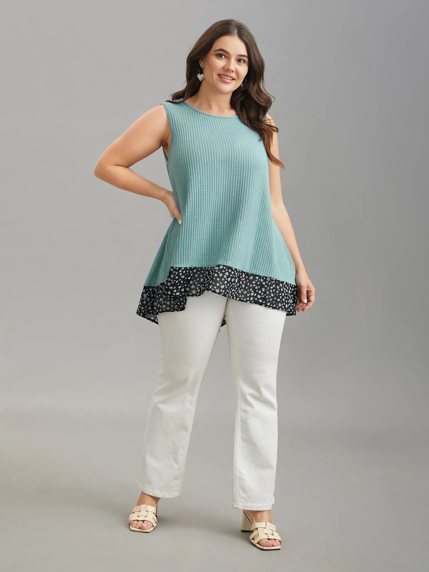 Color-Block Patchwork Round Neck Waffle Knit Vest sold by Bloomchic product image thumbnail 3