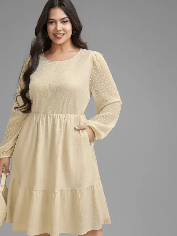 Textured Stretchy-Waist Tiered Midi Dress sold by Bloomchic