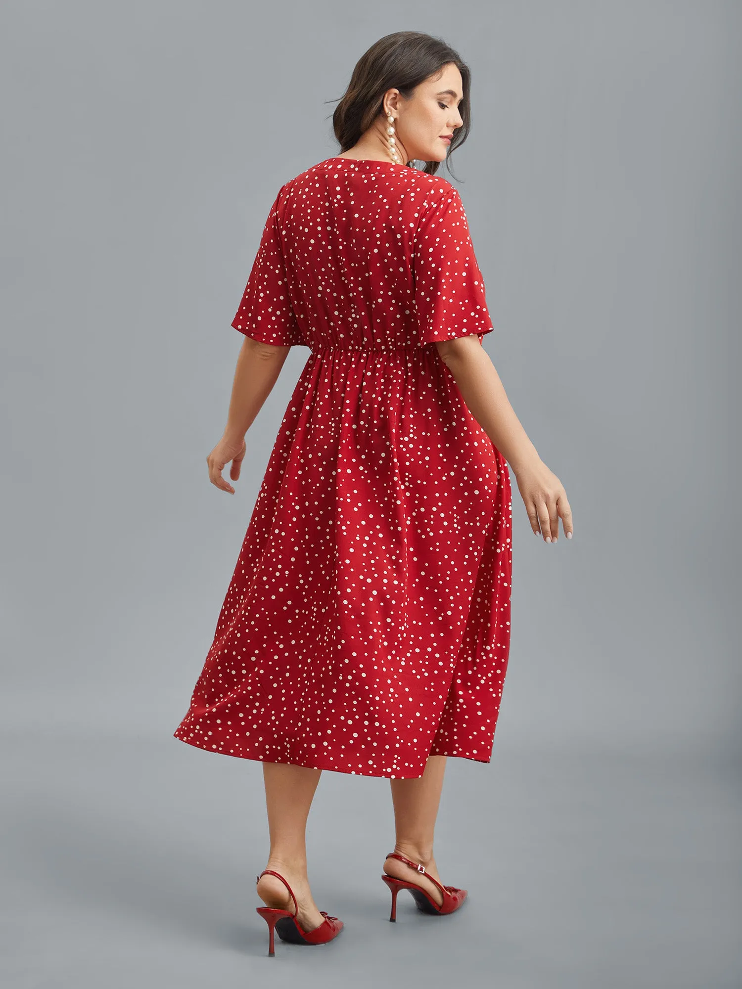 Polka Dots Print Cut-Out Flutter Sleeve Midi Dress sold by Bloomchic product image thumbnail 5
