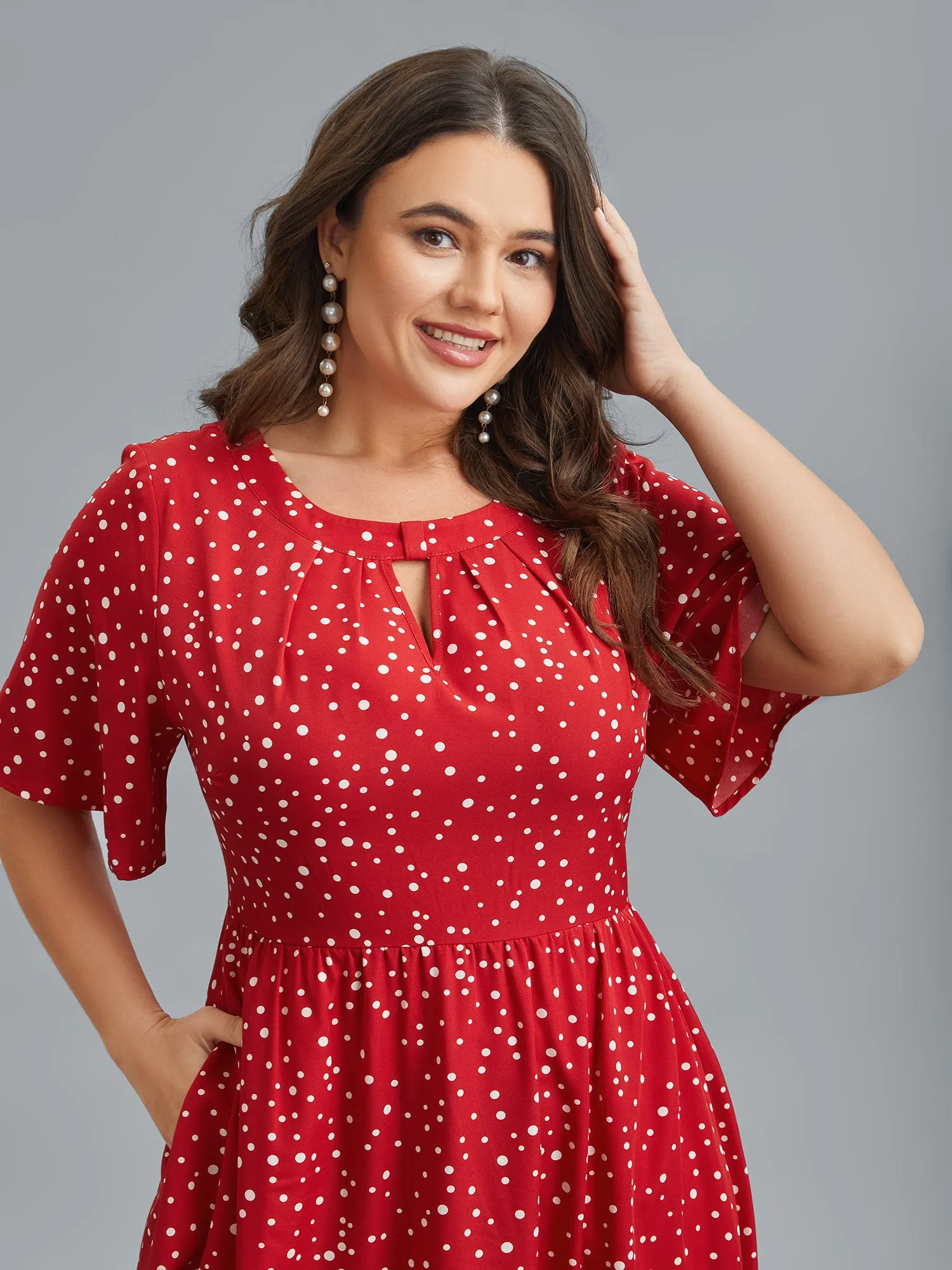 Polka Dots Print Cut-Out Flutter Sleeve Midi Dress sold by Bloomchic product image thumbnail 2
