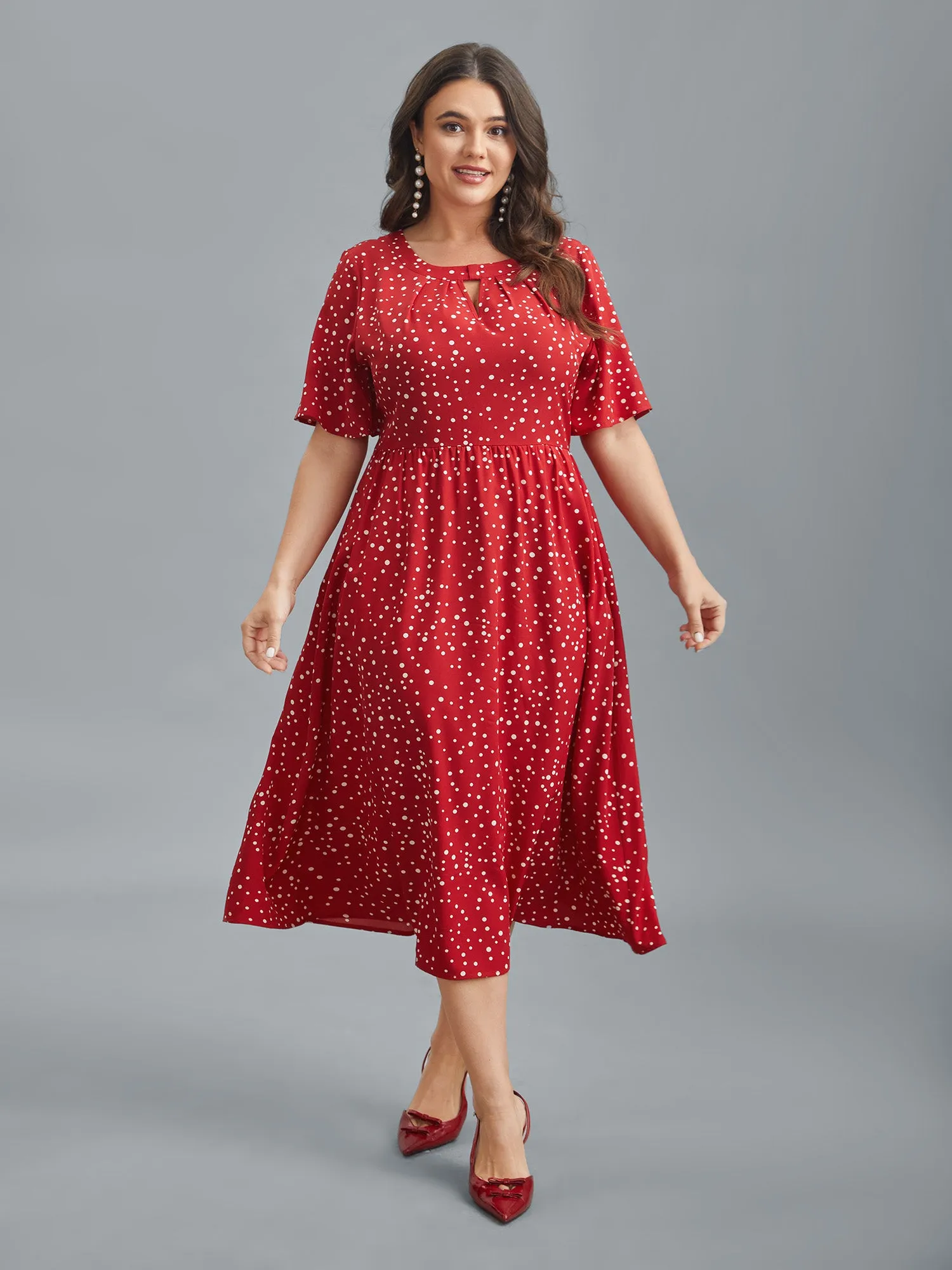 Polka Dots Print Cut-Out Flutter Sleeve Midi Dress sold by Bloomchic product image thumbnail 4