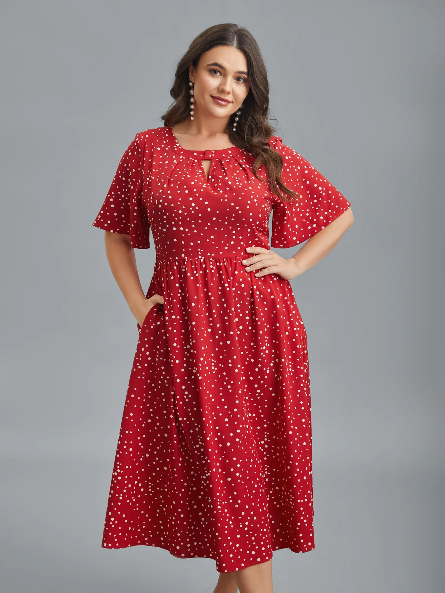 Polka Dots Print Cut-Out Flutter Sleeve Midi Dress sold by Bloomchic product image thumbnail 3