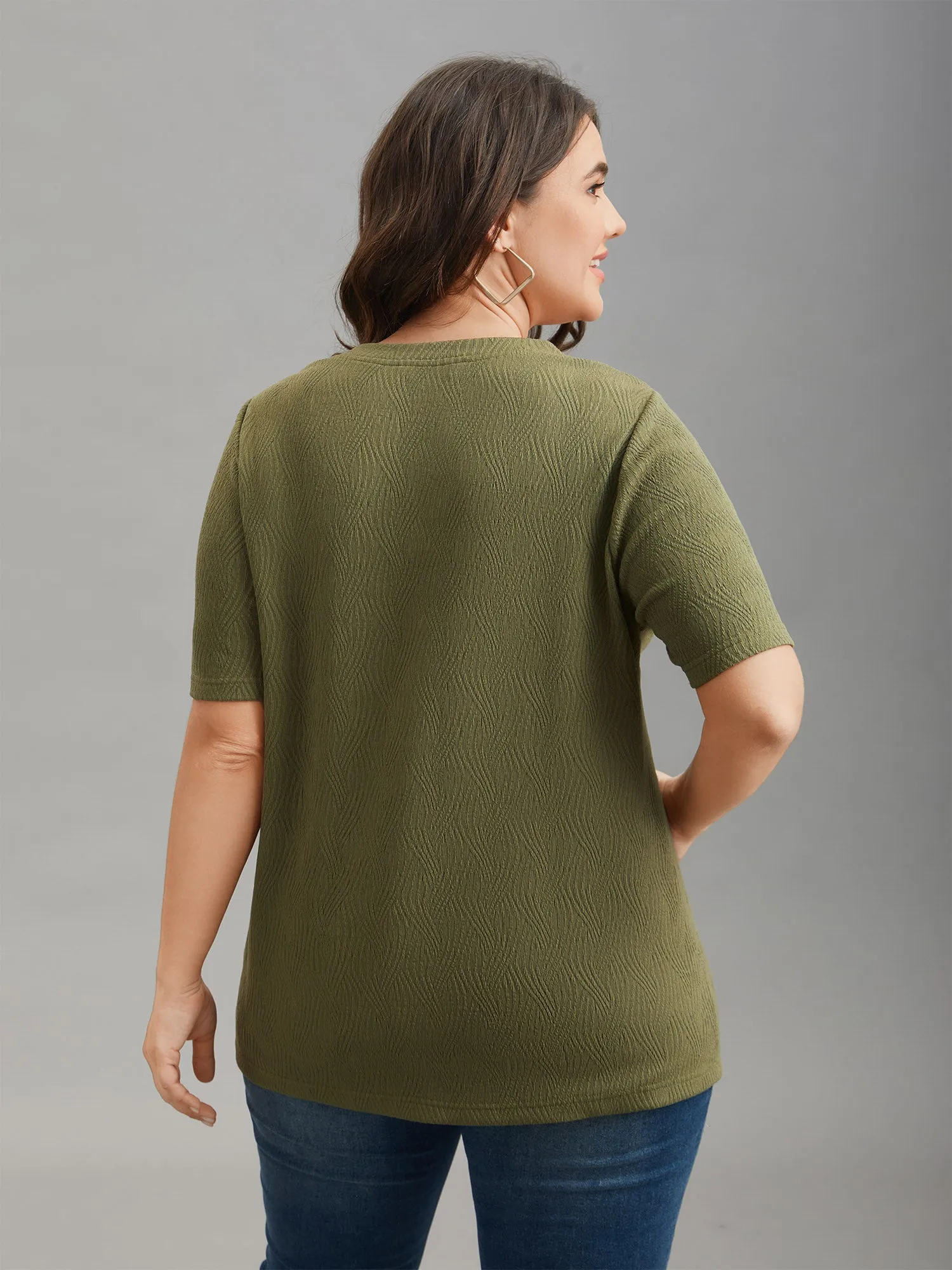Textured V-Neck Half Sleeve T-Shirt sold by Bloomchic product image thumbnail 5