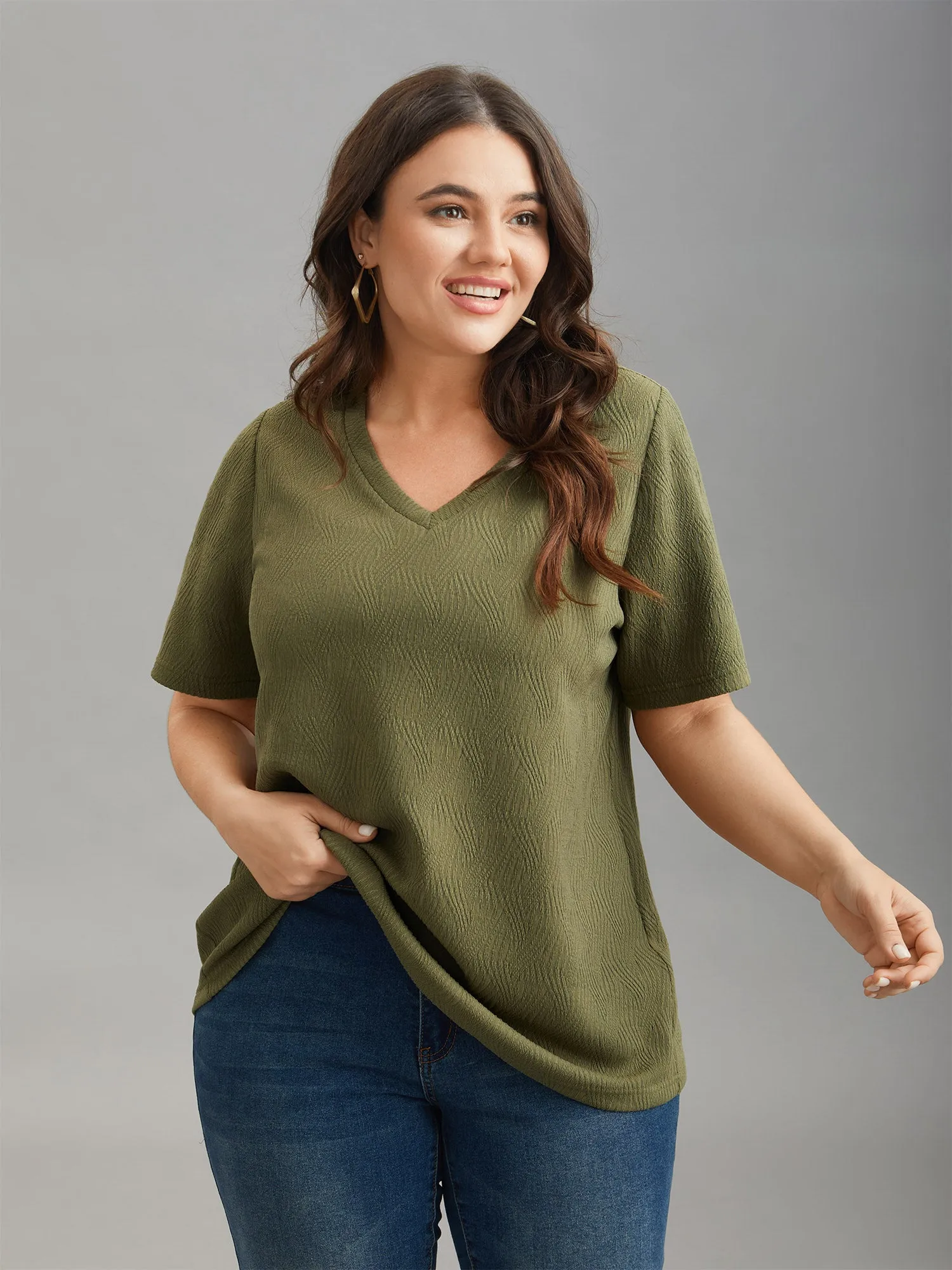 Textured V-Neck Half Sleeve T-Shirt sold by Bloomchic product image thumbnail 4