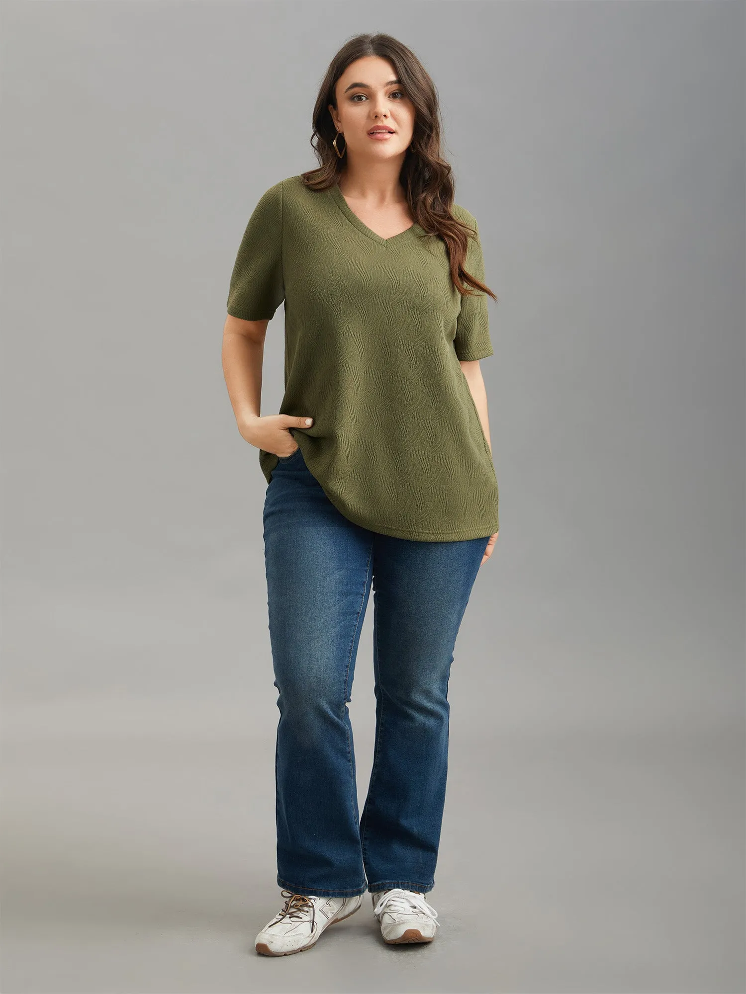 Textured V-Neck Half Sleeve T-Shirt sold by Bloomchic product image thumbnail 3