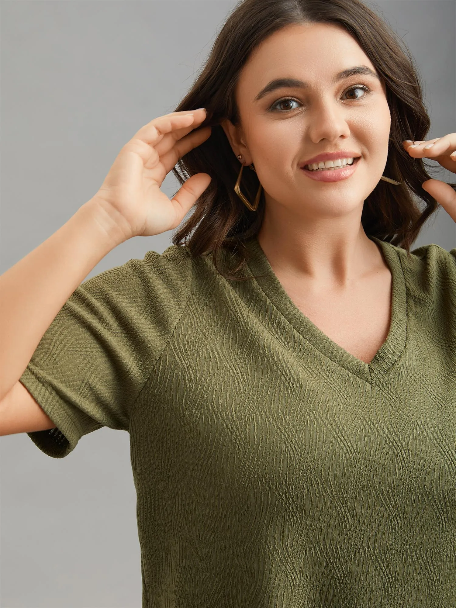 Textured V-Neck Half Sleeve T-Shirt sold by Bloomchic product image thumbnail 2