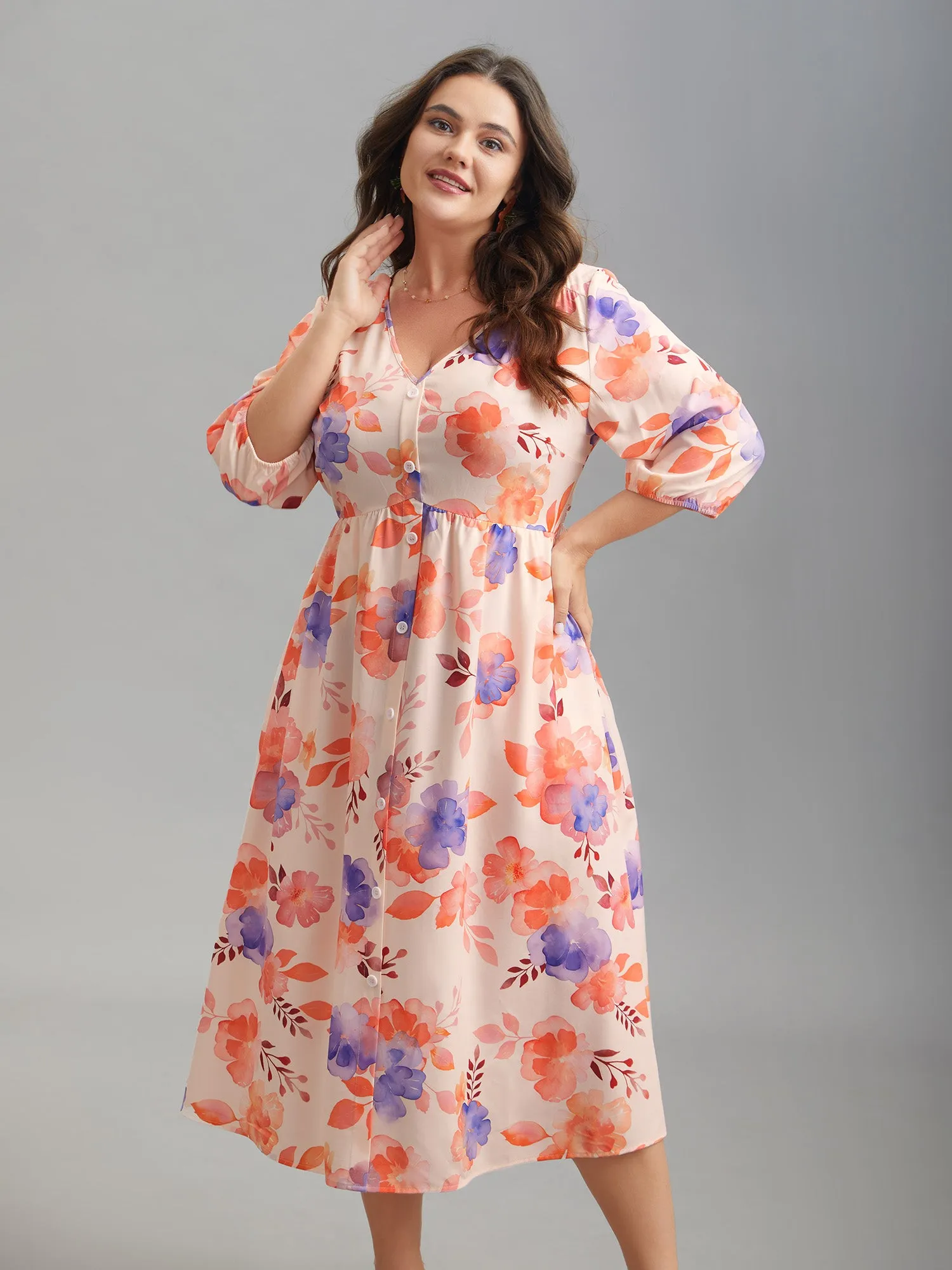 Floral Fusion Front-Placket Midi Dress sold by Bloomchic product image thumbnail 4