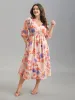 Floral Fusion Front-Placket Midi Dress sold by Bloomchic