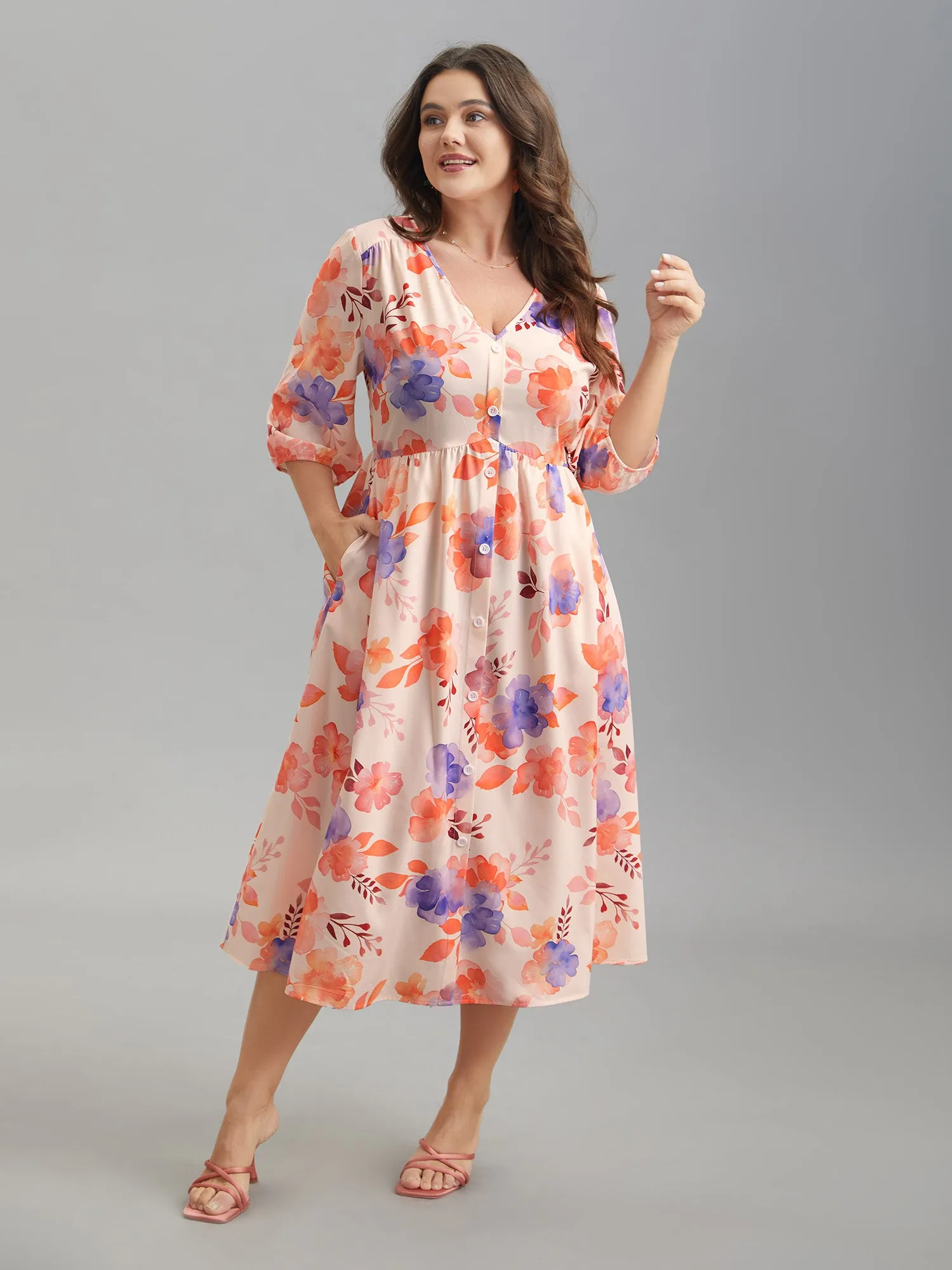 Floral Fusion Front-Placket Midi Dress sold by Bloomchic product image thumbnail 2