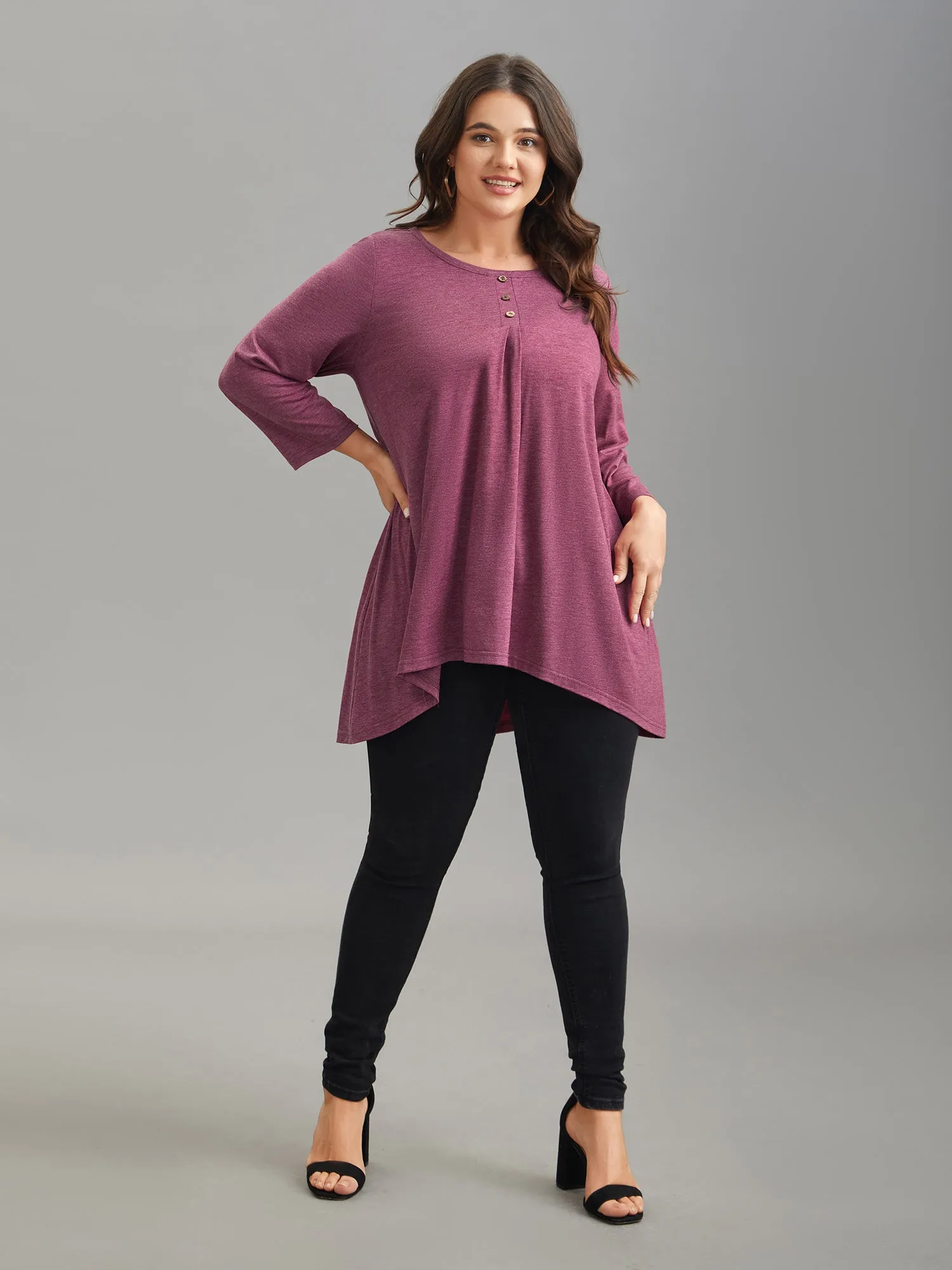 Button-Front High Low Hem Knit Top sold by Bloomchic product image thumbnail 4