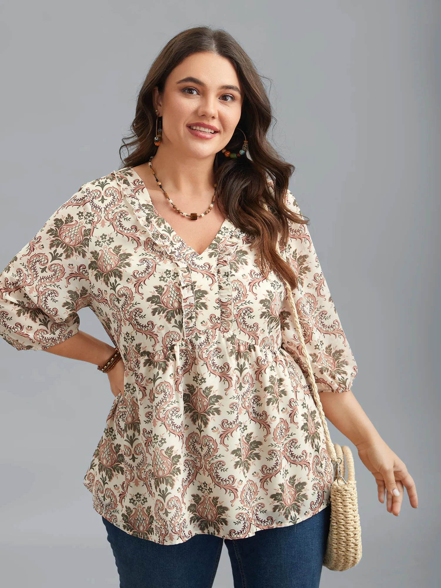 Ornate Print Stretchy Waist Lined Shirt sold by Bloomchic product image thumbnail 3