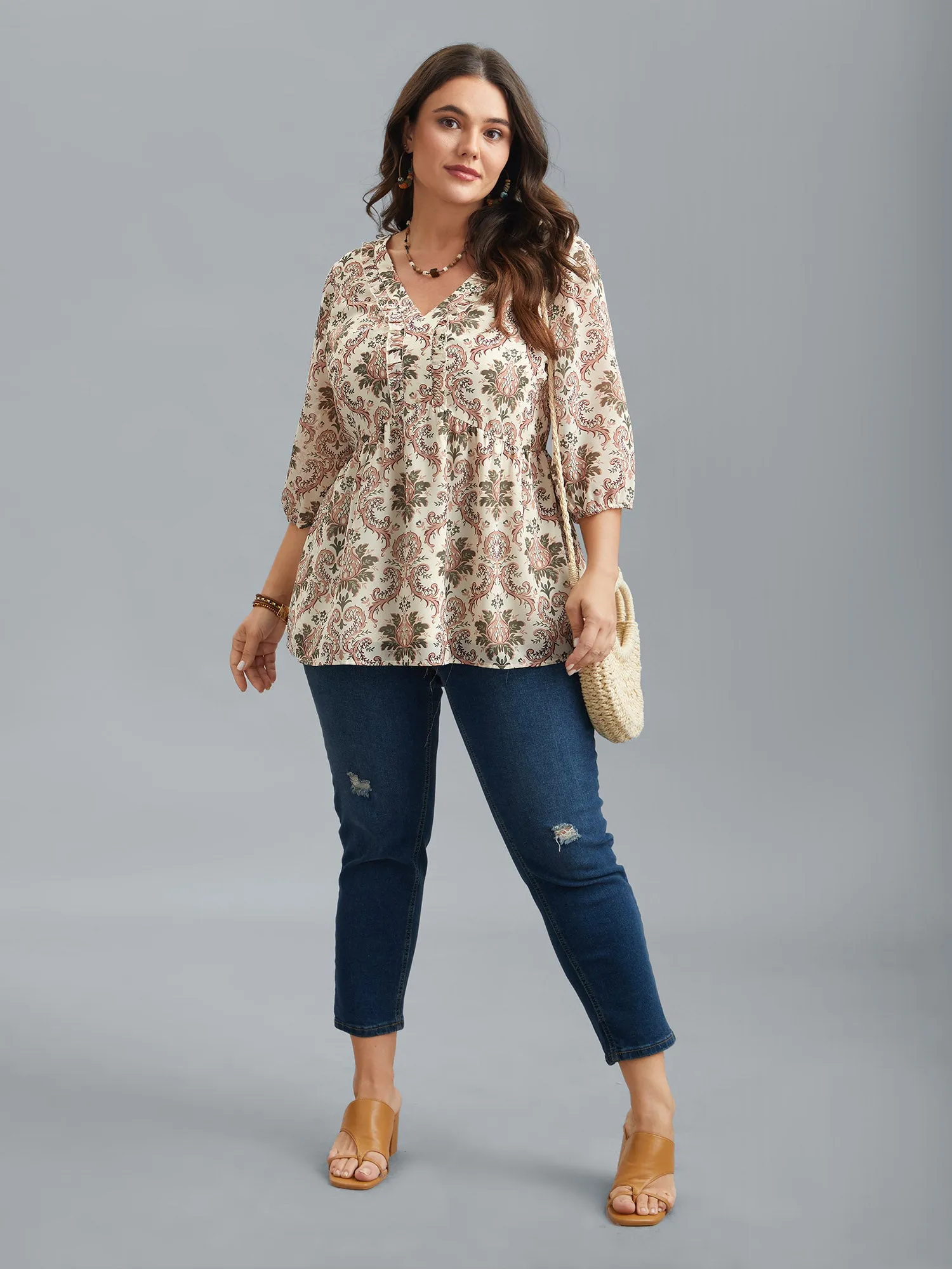 Ornate Print Stretchy Waist Lined Shirt sold by Bloomchic product image thumbnail 2