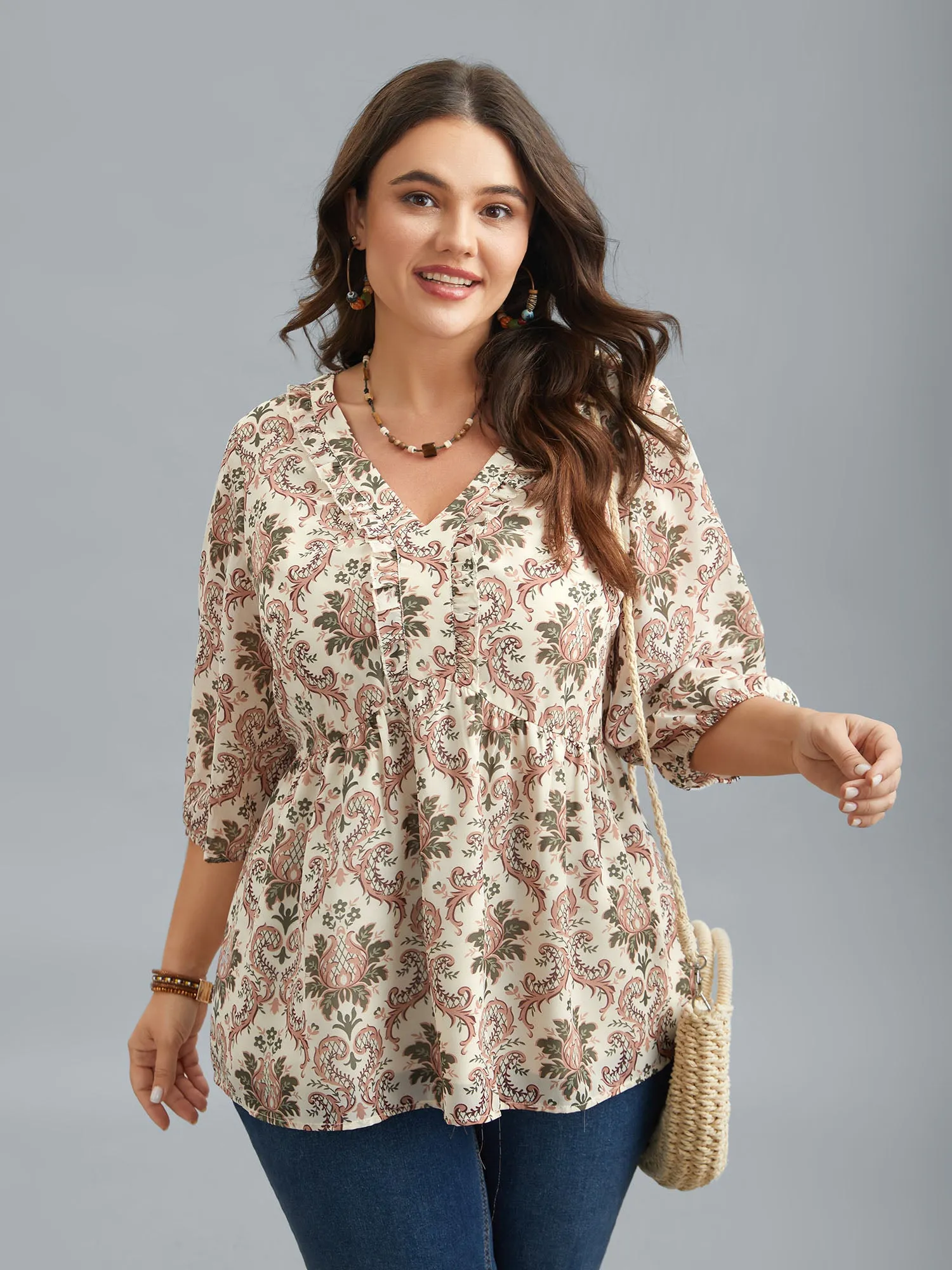 Ornate Print Stretchy Waist Lined Shirt sold by Bloomchic
