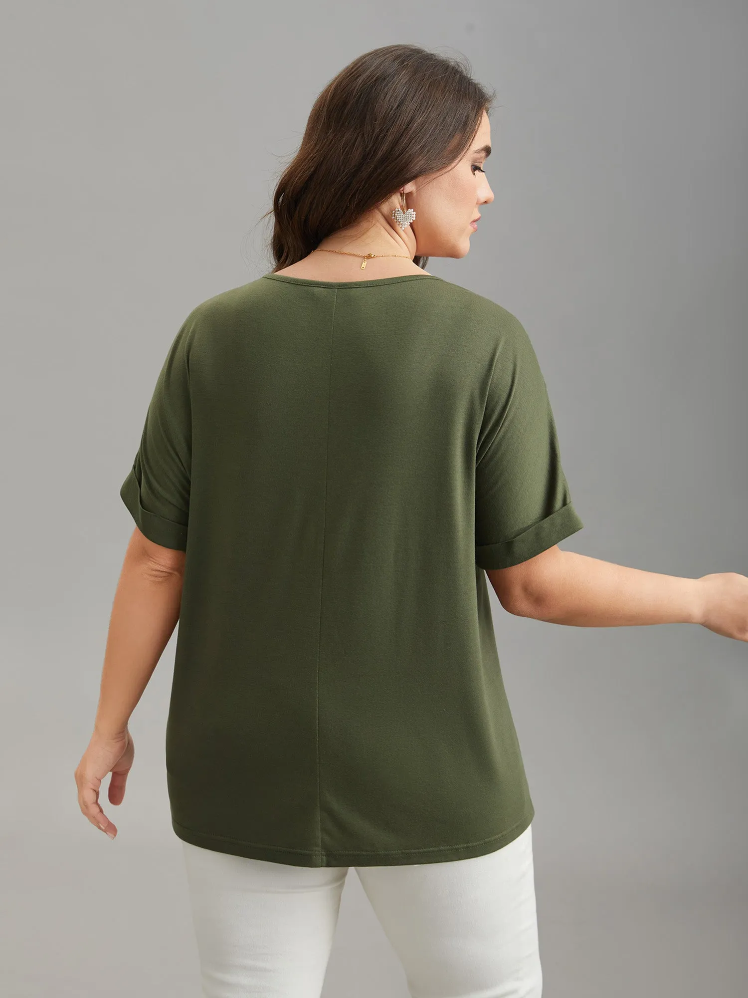Stretchy Embroidered Drop Shoulder T-Shirt sold by Bloomchic product image thumbnail 2