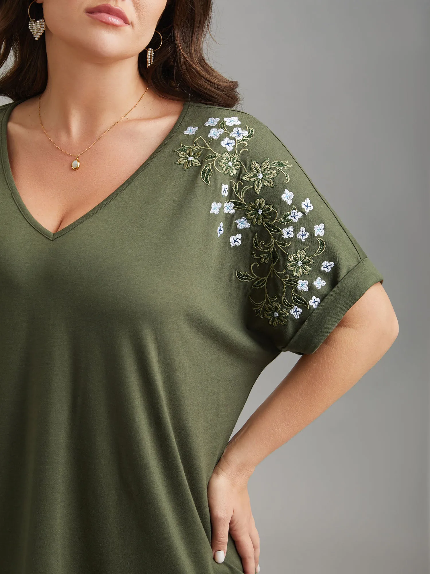 Stretchy Embroidered Drop Shoulder T-Shirt sold by Bloomchic product image thumbnail 5