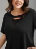 Stretchy Ripped Neck Fitted T-Shirt sold by Bloomchic