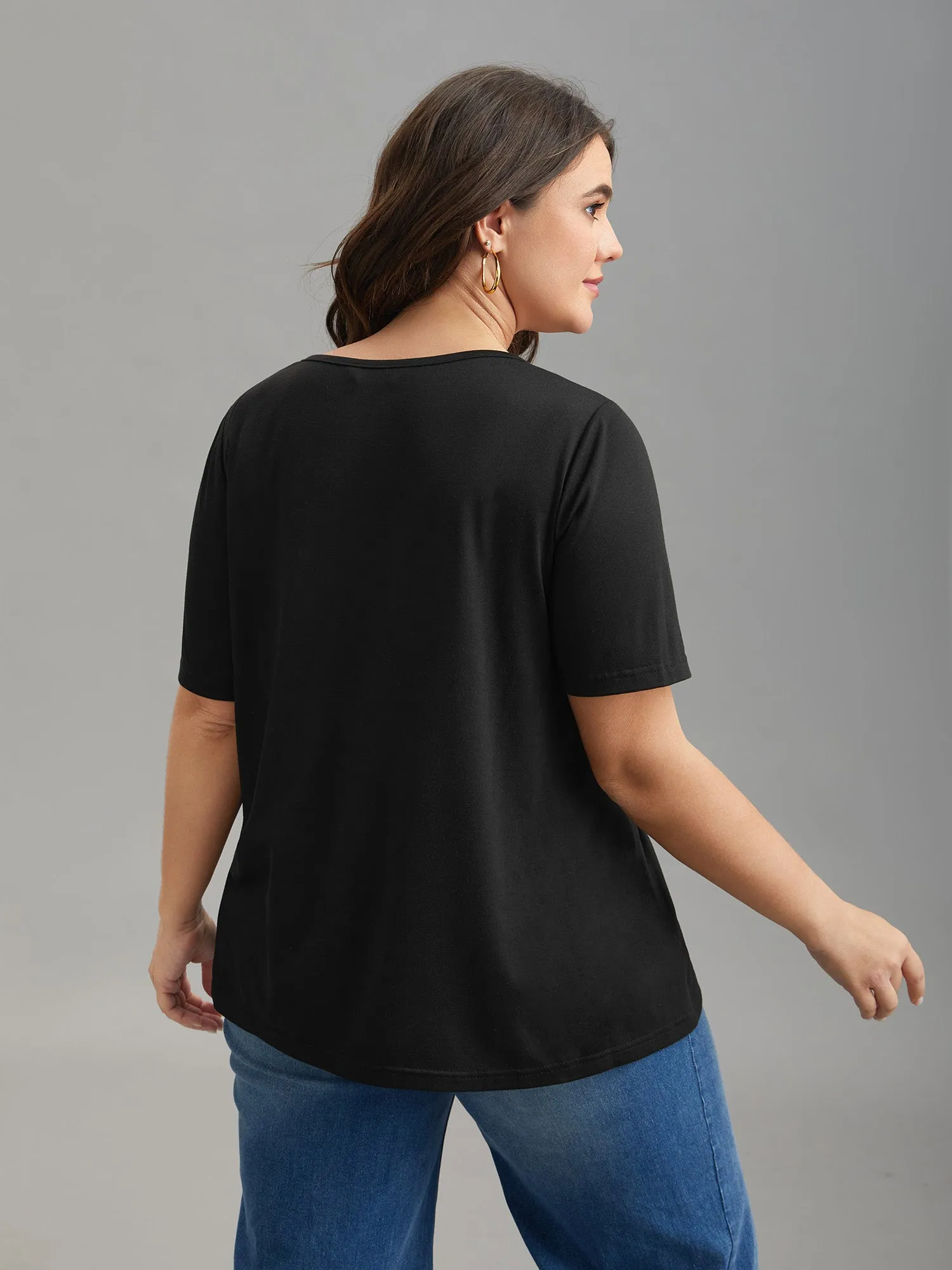 Stretchy Ripped Neck Fitted T-Shirt sold by Bloomchic product image thumbnail 3