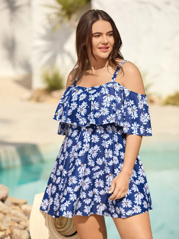 Floral Print Cold-Shoulder Swim Dress sold by Bloomchic