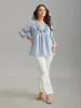 Chiffon Embroidery Puff Sleeve Pleated Shirt sold by Bloomchic