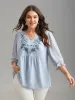 Chiffon Embroidery Puff Sleeve Pleated Shirt sold by Bloomchic