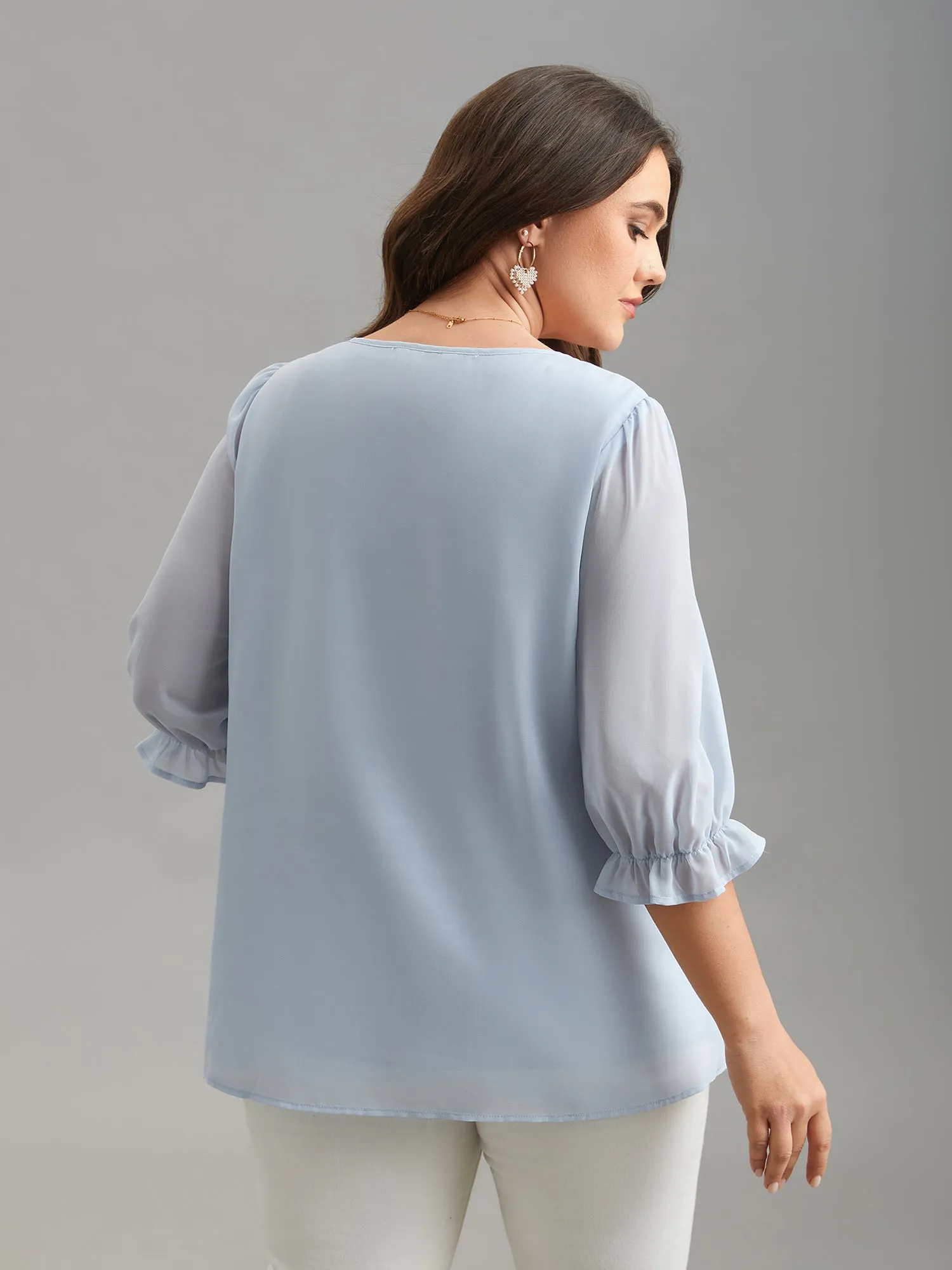 Chiffon Embroidery Puff Sleeve Pleated Shirt sold by Bloomchic product image thumbnail 5