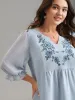 Chiffon Embroidery Puff Sleeve Pleated Shirt sold by Bloomchic