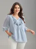 Chiffon Embroidery Puff Sleeve Pleated Shirt sold by Bloomchic