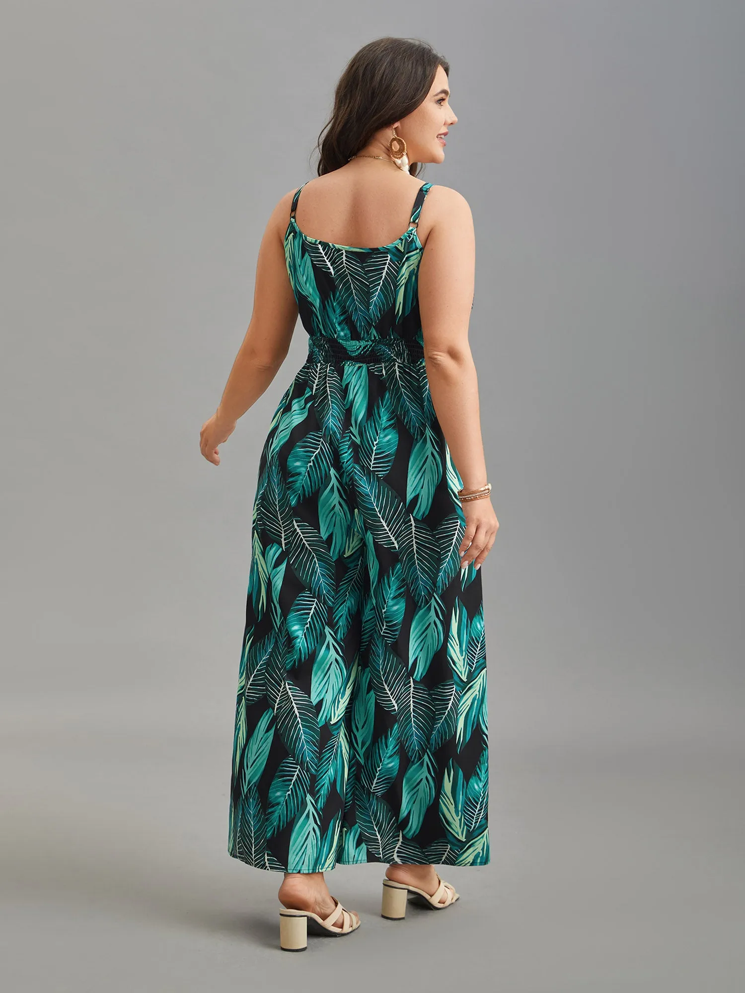 Tropical Print Waist-Cinched Pockets Jumpsuit sold by Bloomchic product image thumbnail 4