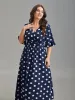 Polka Dots Surplice Neck Waist-Cinched Dress sold by Bloomchic