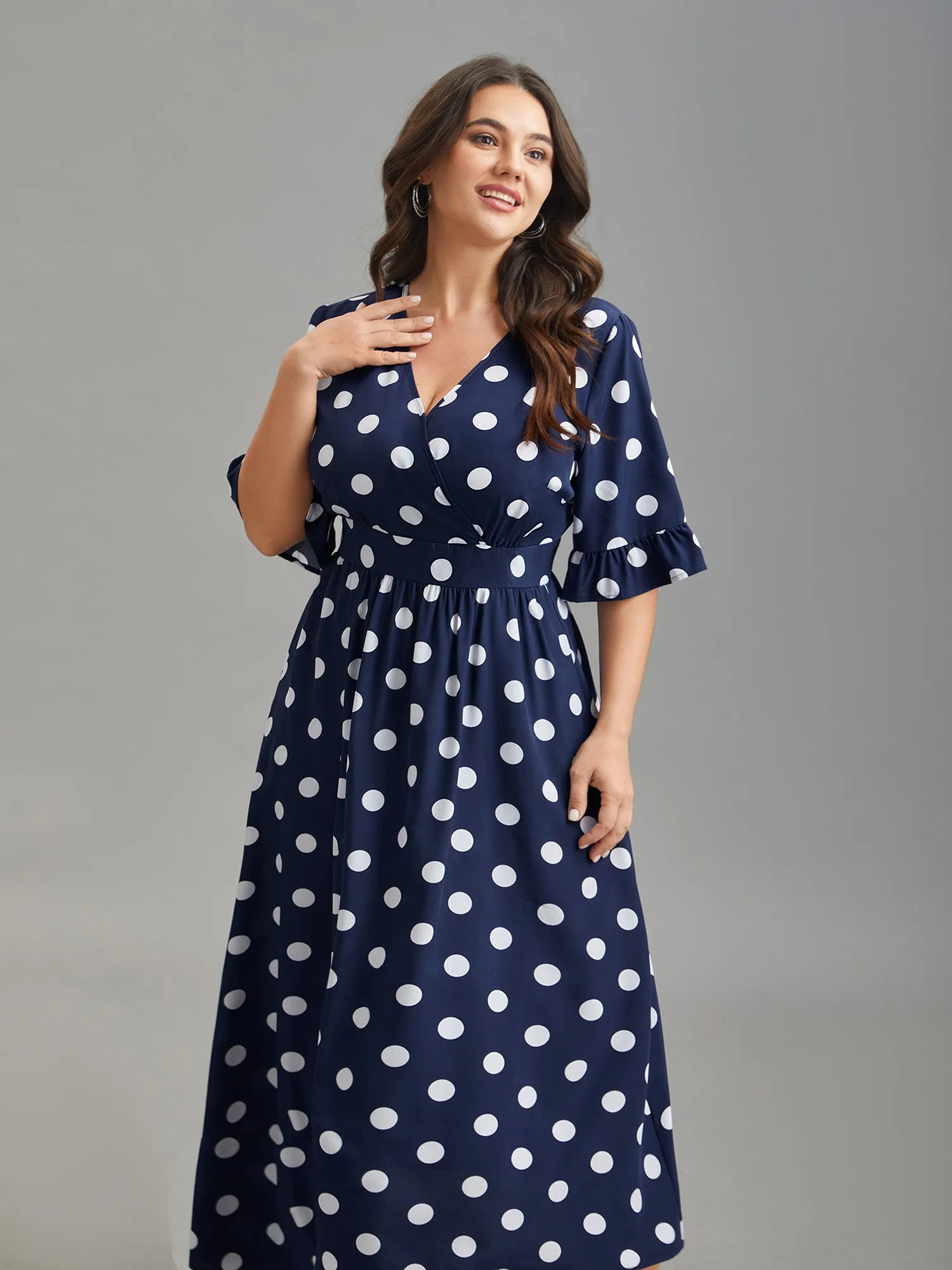 Polka Dots Surplice Neck Waist-Cinched Dress sold by Bloomchic product image thumbnail 4