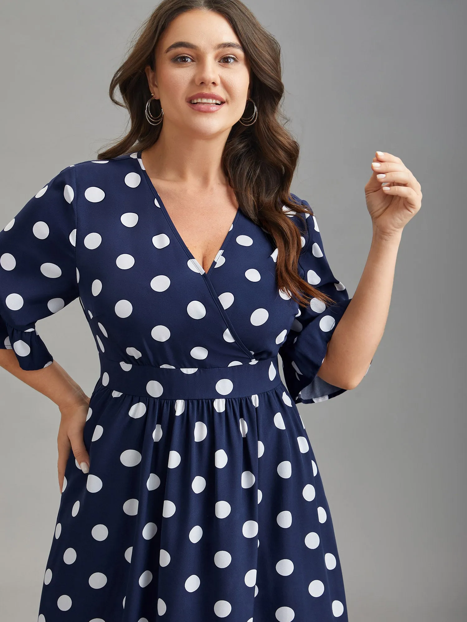Polka Dots Surplice Neck Waist-Cinched Dress sold by Bloomchic product image thumbnail 2