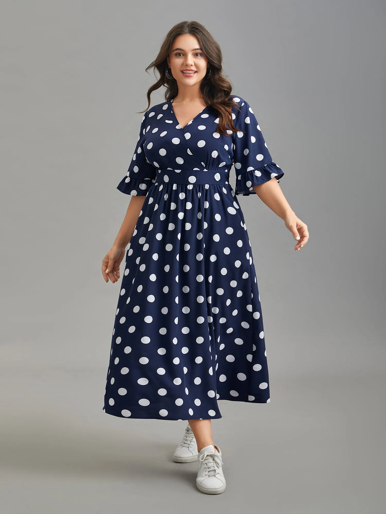 Polka Dots Surplice Neck Waist-Cinched Dress sold by Bloomchic product image thumbnail 3