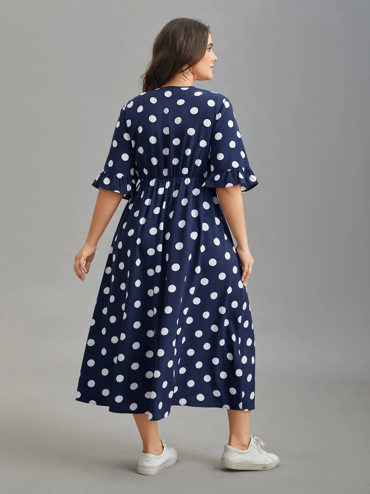 Polka Dots Surplice Neck Waist-Cinched Dress sold by Bloomchic product image thumbnail 5