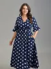 Polka Dots Surplice Neck Waist-Cinched Dress sold by Bloomchic