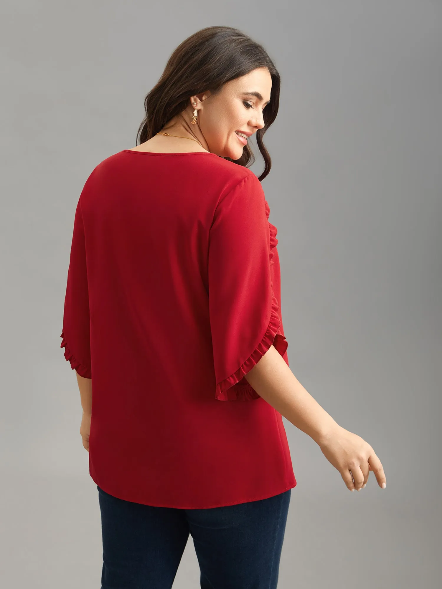 Ruffled Bud Sleeve Round Neck Shirt sold by Bloomchic product image thumbnail 4